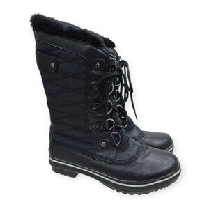 JBU Lorna Black Faux Fur Lined Quilted Lace Up Winter Snow Boots Women's Size 6